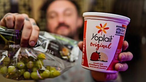 Yoplait Strawberry & Banana Yogurt w/ Banana Chunks & Green Grapes | ASMR (Whispering, Catching Up)