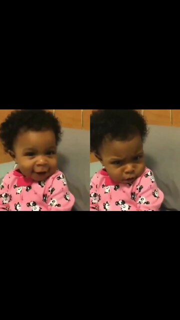 Baby shows her MAD face.