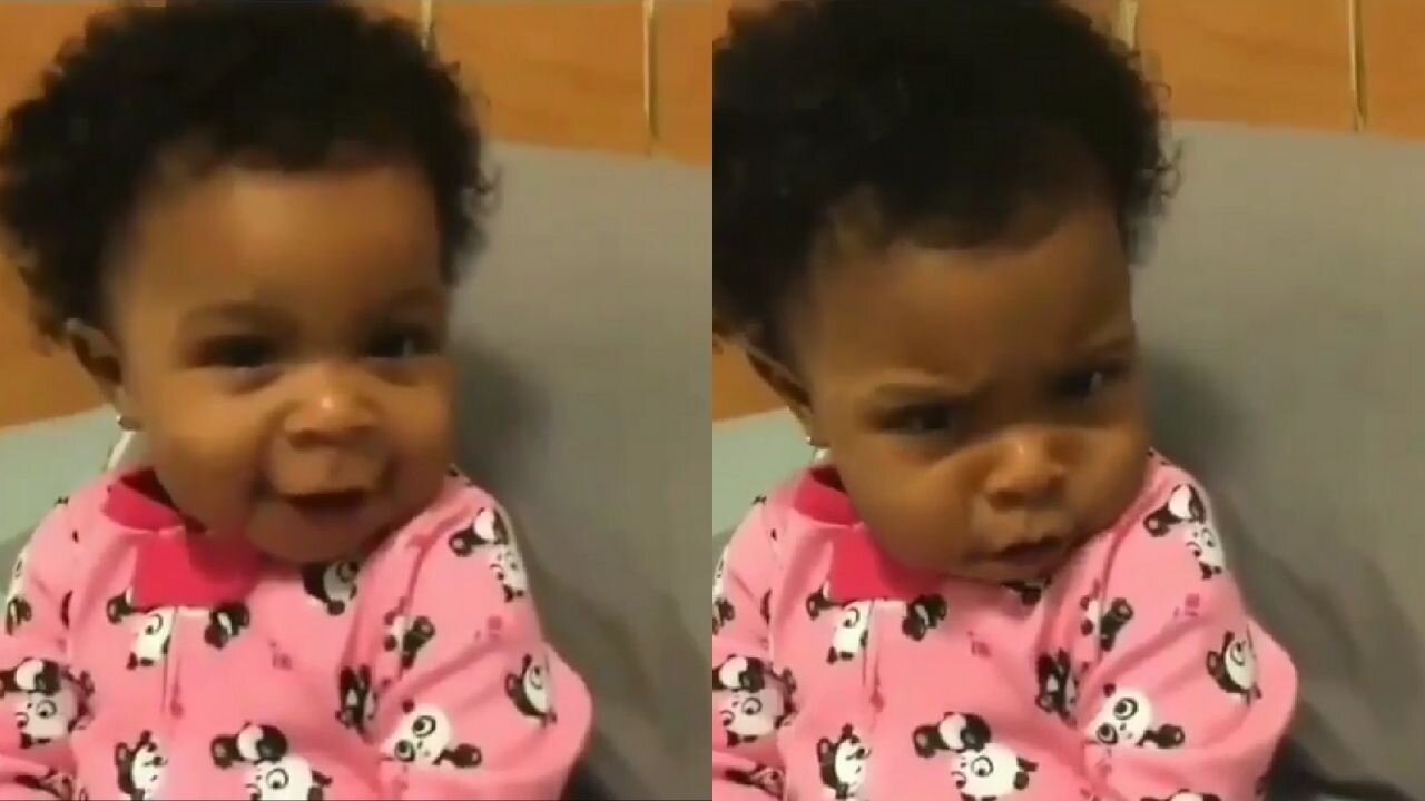 Baby shows her MAD face.