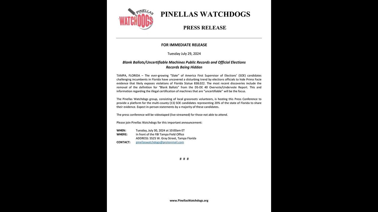 LIVE 10am EST: Pinellas Watchdogs Press Conference