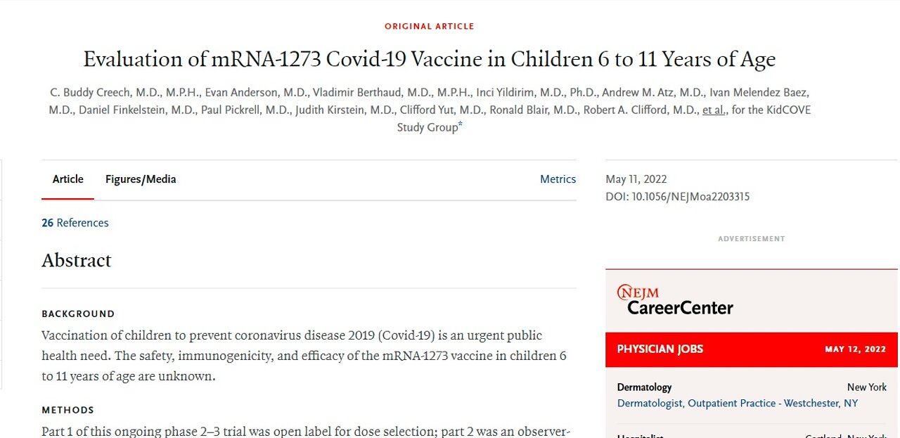 NEJM Reports Kids Jab Is Not Worse Than Youth Jab