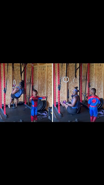Son's Playful Mishap Cause Mom To Tumble During Her Workout
