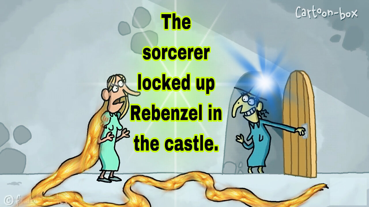 The witch closed the door on Rabelnzel and the events changed/ cartoon box