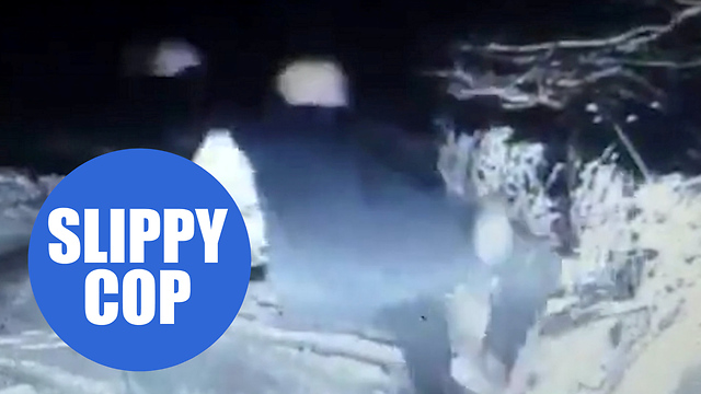 Hilarious video of police officer falling over in the snow and bursting into laughter goes viral