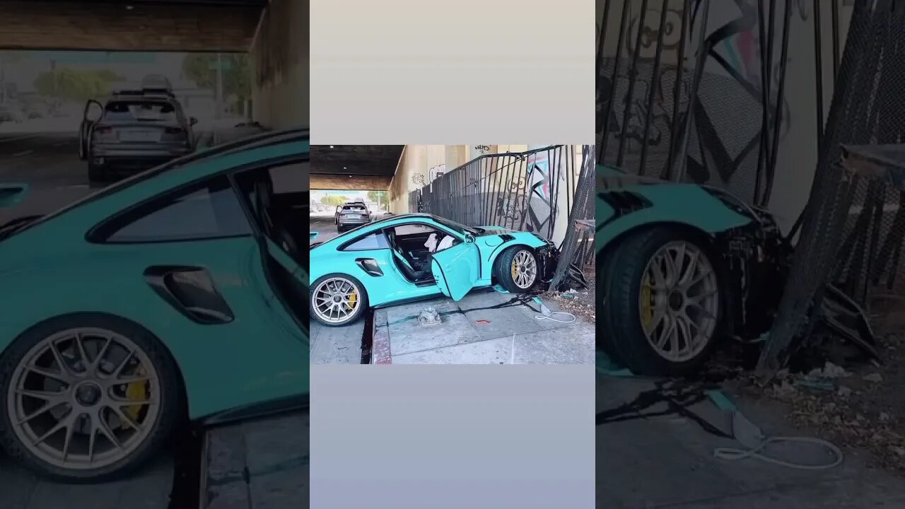 Crashed Blue Sports Car