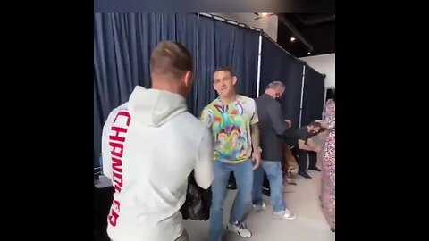 Conor Mcgregor, Dustin Poirier and Michael Chandler meet up backstage after UFC 257