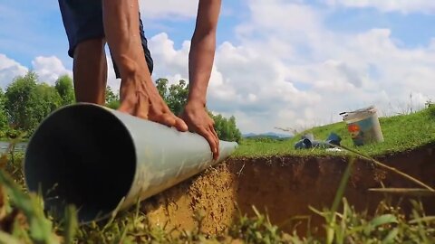 Making Trap To Catch Catfish In The Secret Hole With PVC Pipe & Chicken Eggs-8