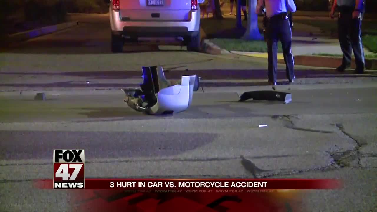 Car vs. motorcycle accident in Lansing: 3 hospitalized