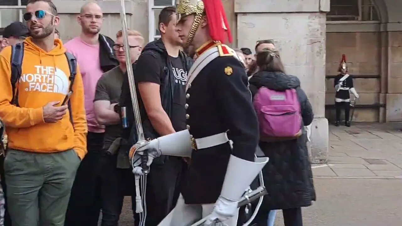 The kings guard shouts make at tourist #horseguardsparade