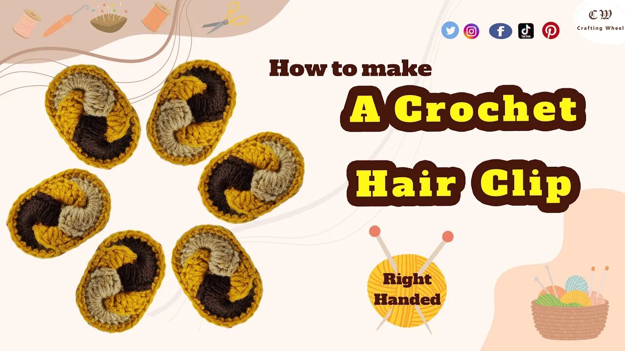 How to make a crochet hair clip ( Right - Handed ) - With the pattern