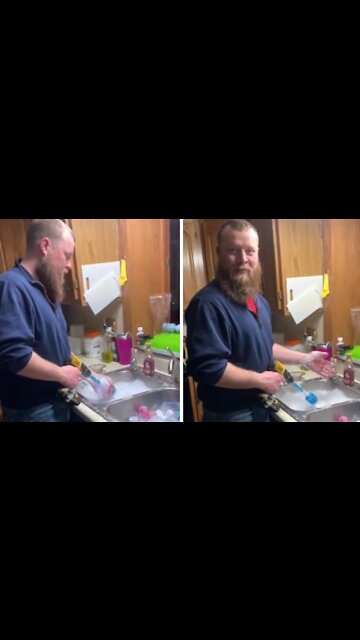 Dad with triplets demonstrates priceless bottle-washing hack