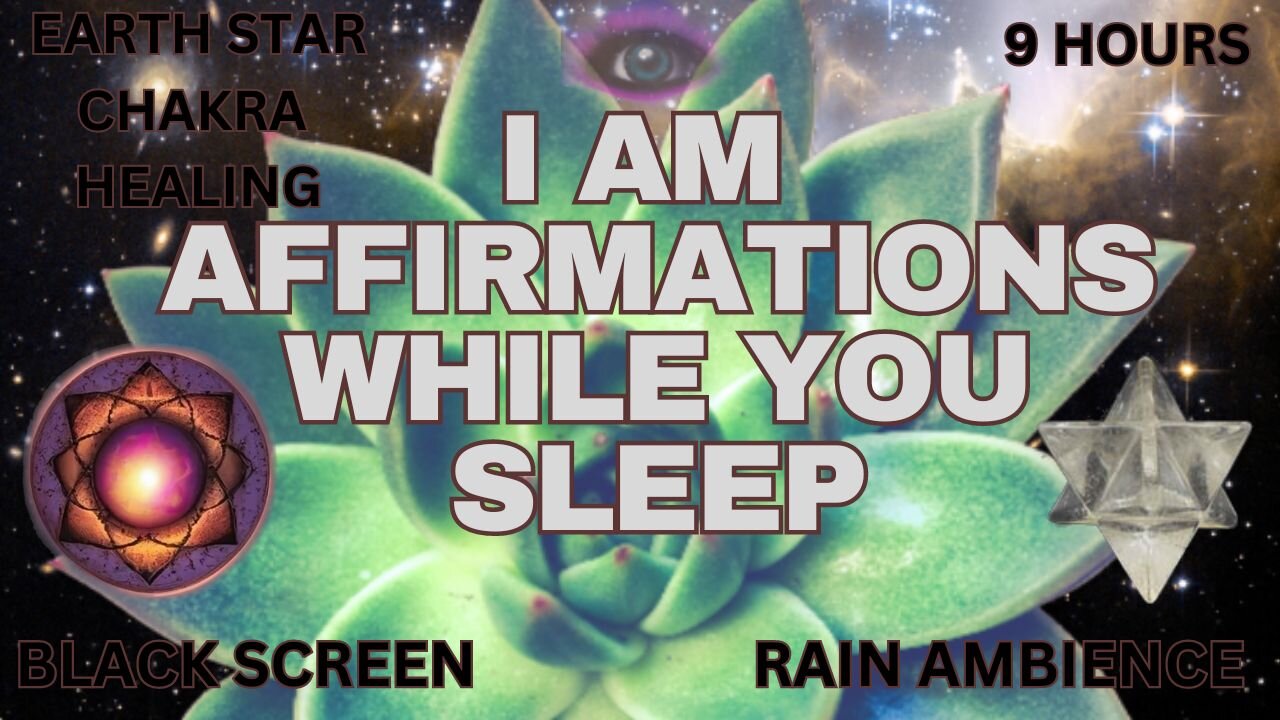 🟤 Earth Star Chakra Healing While You Sleep | I AM Affirmations | Black Screen | Rain Ambience