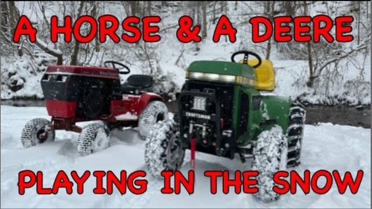 A Horse & A Deere Playing in Snow! Winter Storm Mud Mowing Clips!