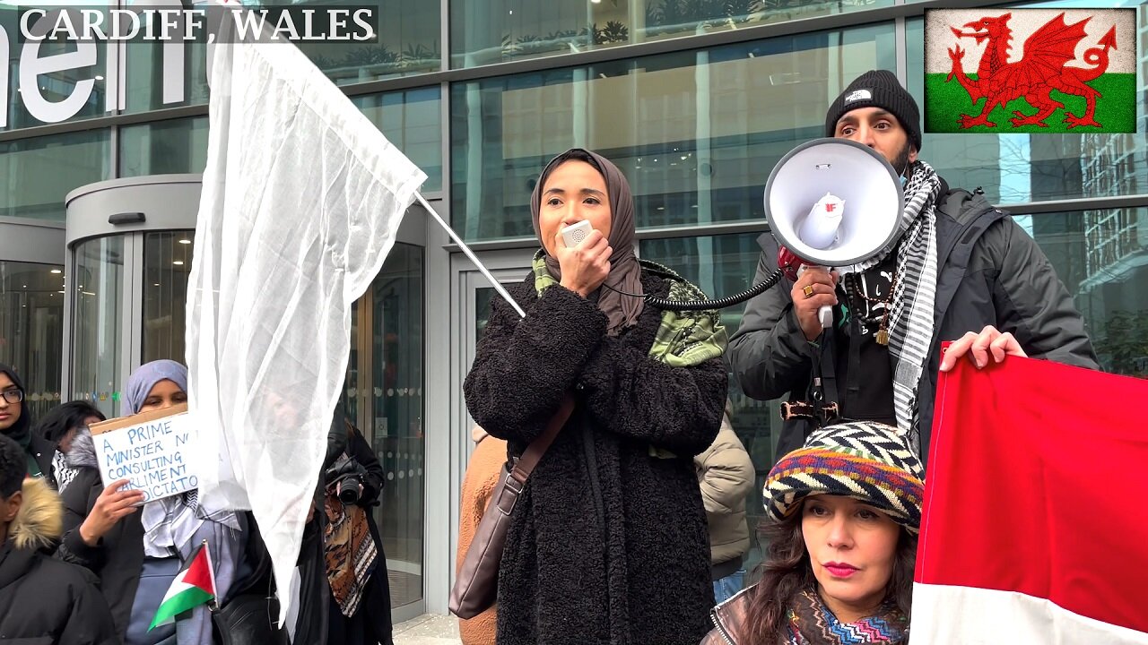 Pro-PS Protesters, Speech BBC Cymru Cardiff☮️