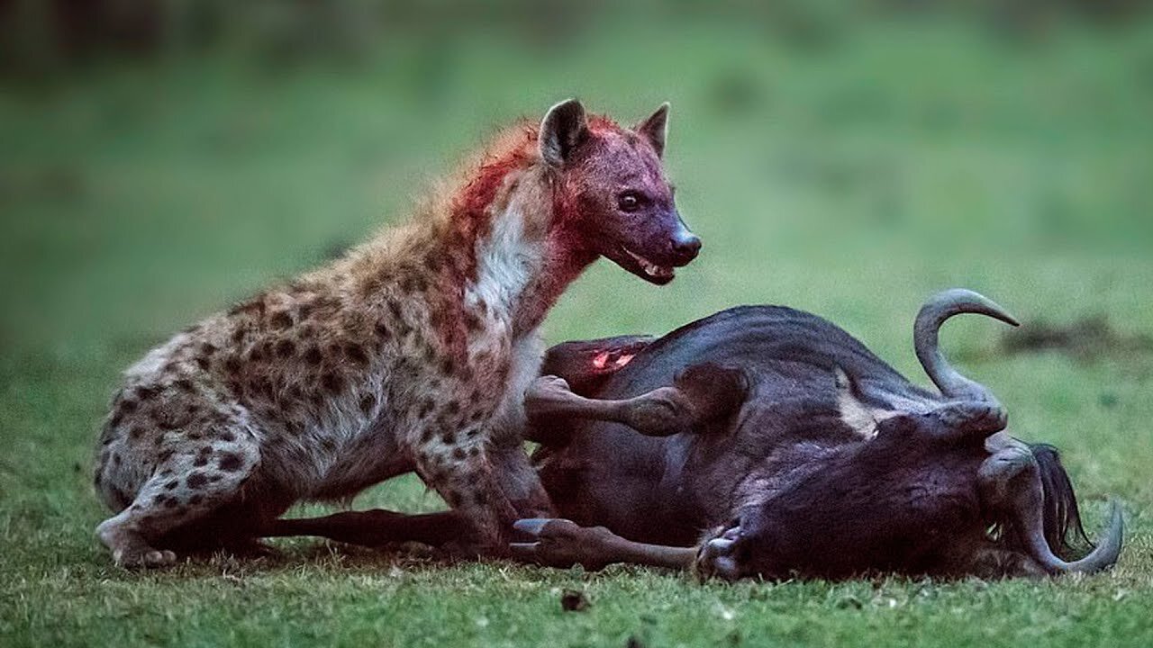 The buffalo becomes the food of the wild dogs