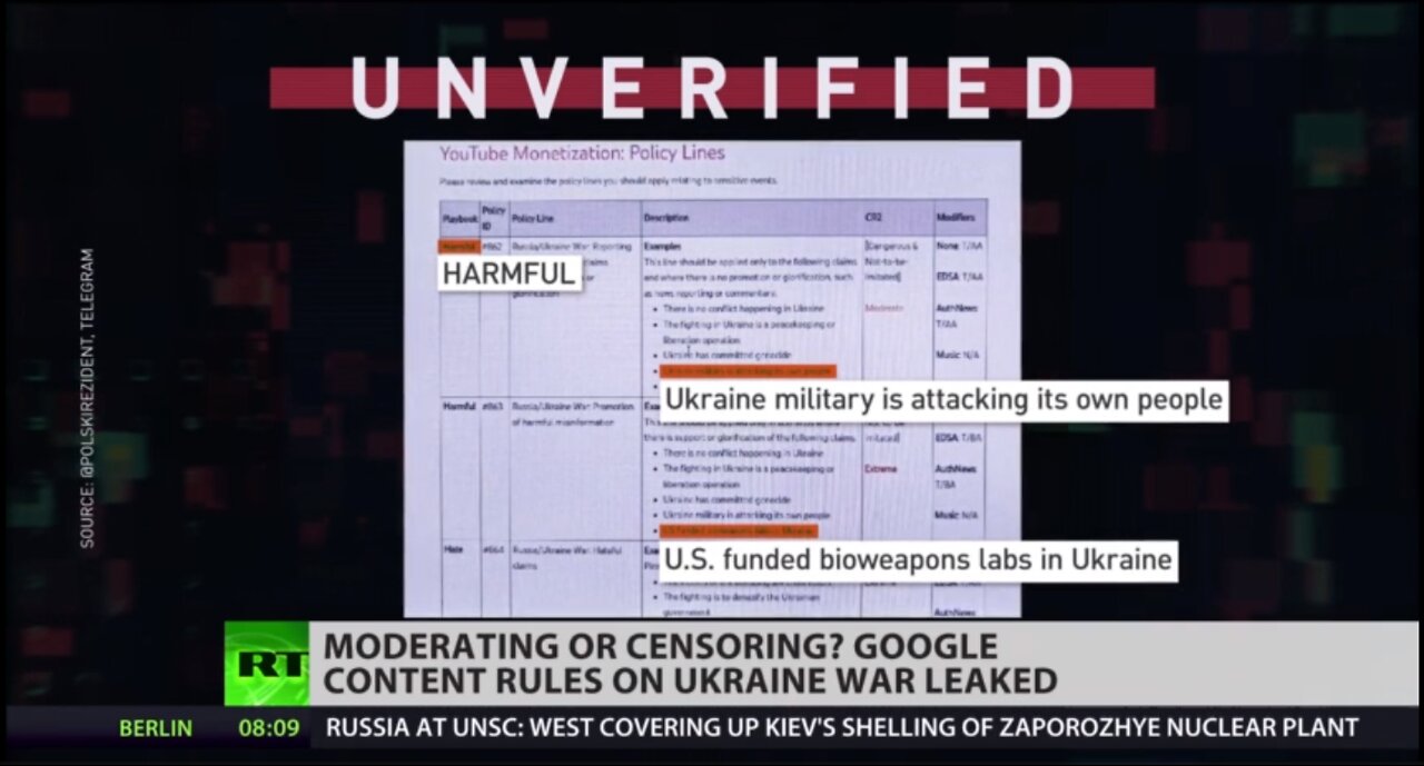 Trapelate le regole di censura di YouTube sul conflitto in Ucraina.Un revisore polacco di contenuti di YouTube sarebbe stato licenziato per aver divulgato le nuove regole di Google(holding Alphabet è il proprietario) sui contenuti della guerra in Ucraina