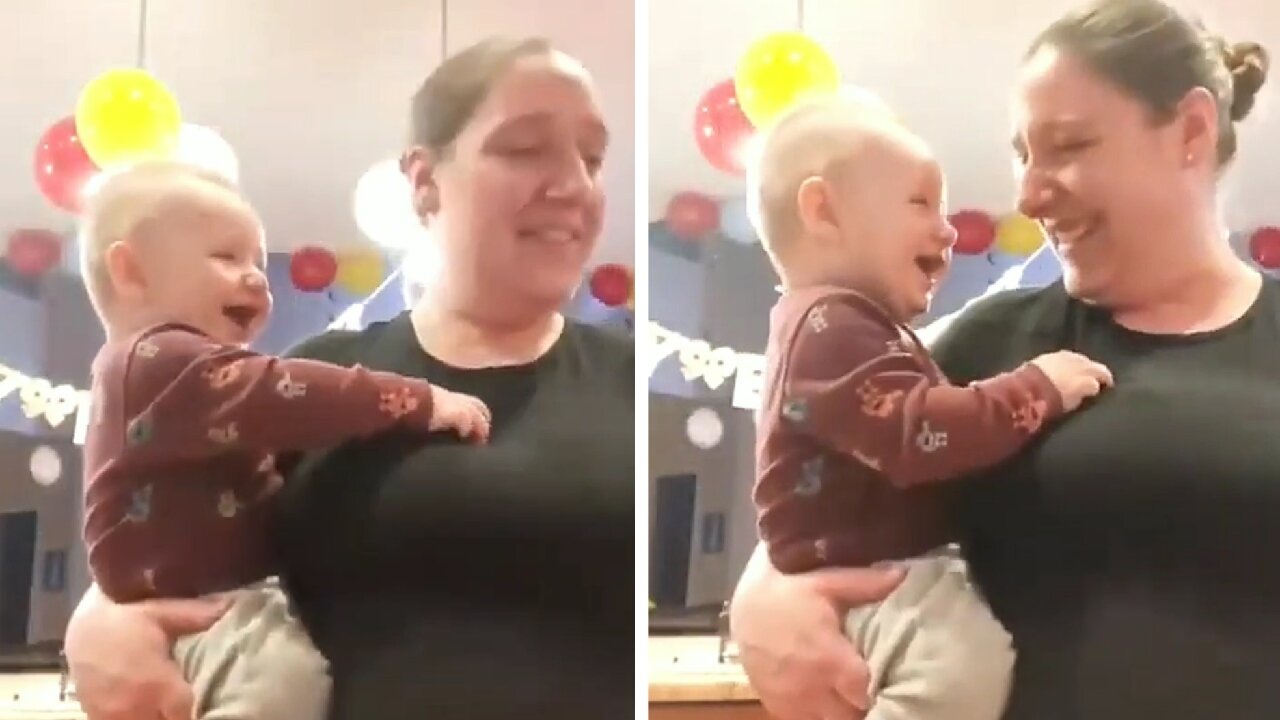 Baby laughing non-stop because your mom squeezes something