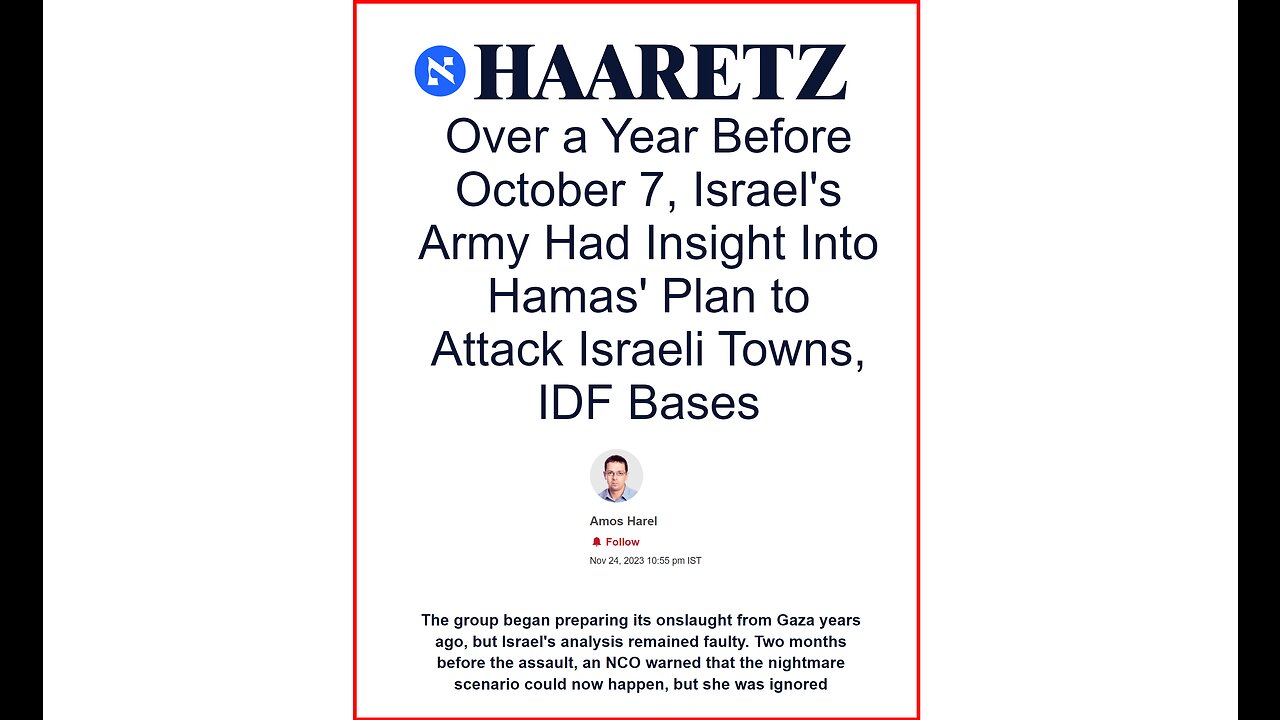 Haaretz newspaper: Israeli military intelligence knew of Hamas plans year before attack