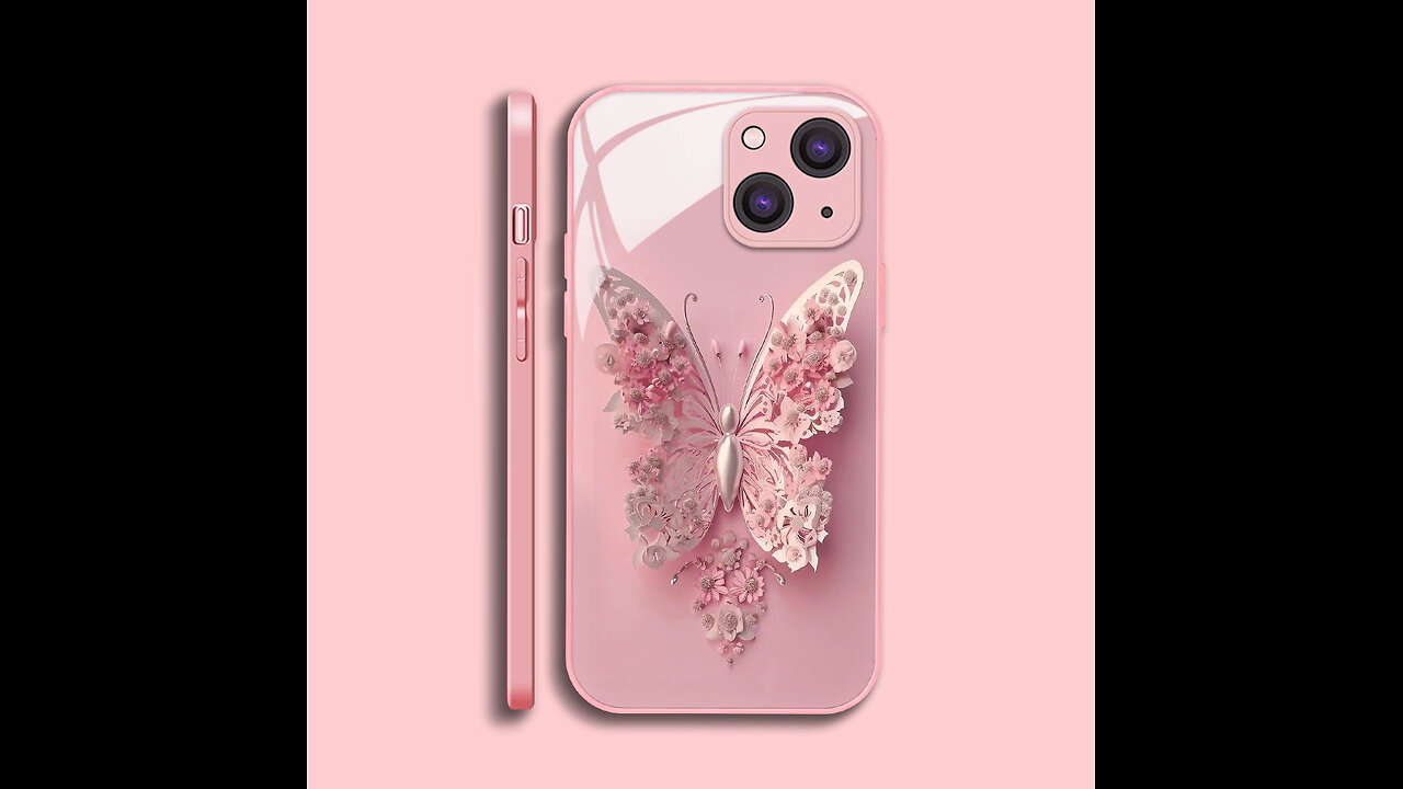 Butterfly Metallic Lacquer Glass Phone Case For iPhone 14 15