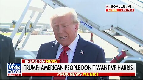 President Trump Speaks to Reporters in Michigan Under the Wing of Trump Force One