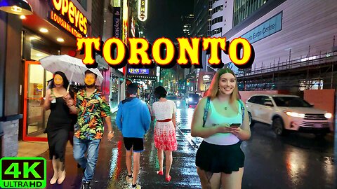 【4K】Rainy Nightlife Downtown Toronto Canada 🇨🇦