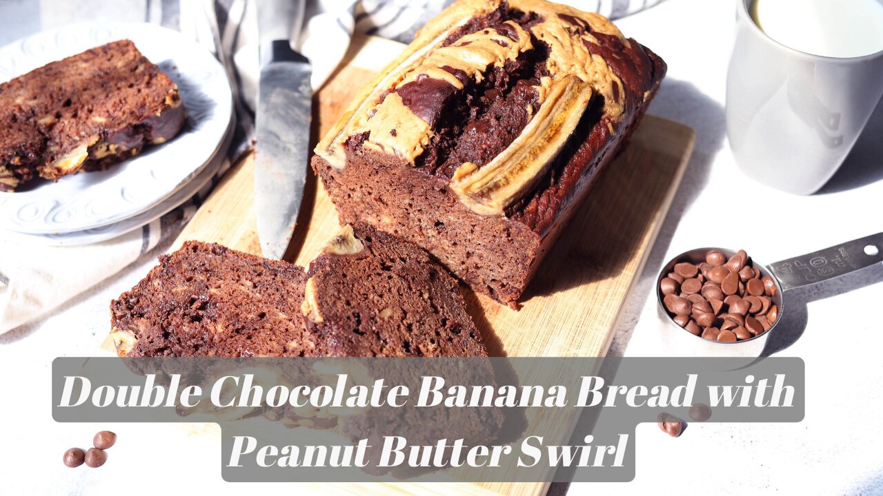 Use Your Ripe Bananas. Double Chocolate Banana Bread with Peanut Butter Swirl (Healthy)