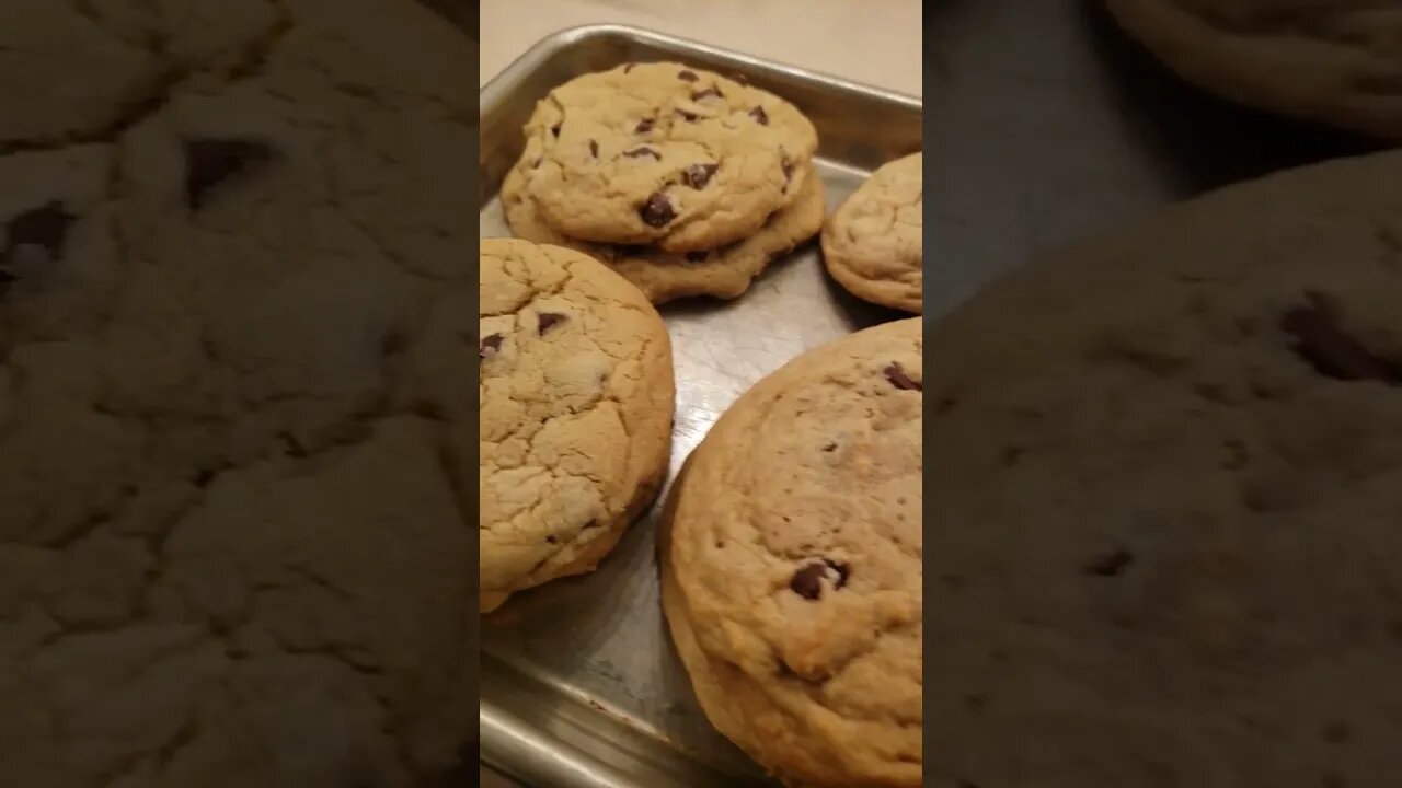 Enjoying a batch of oversized chocolate chip cookies 🍪