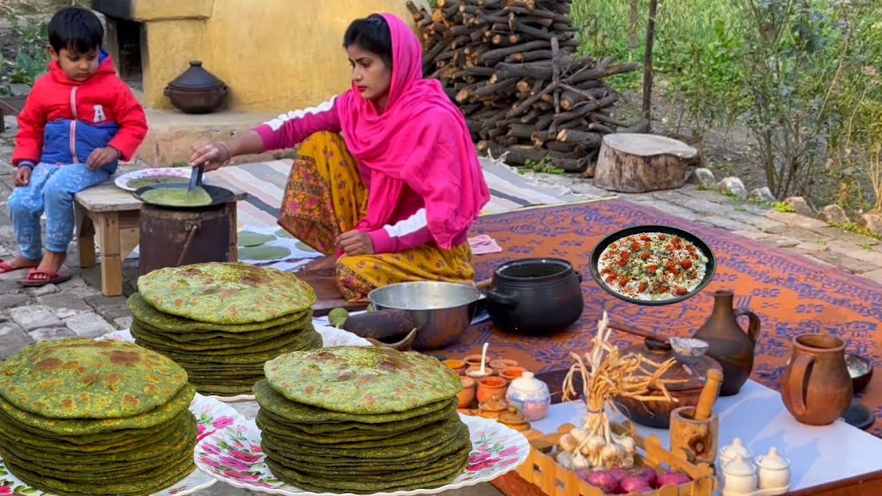 Frying Bathua Saag Paratha on Tawa Recipe with home grown Bathua!!! Healthy Village Breakfast I