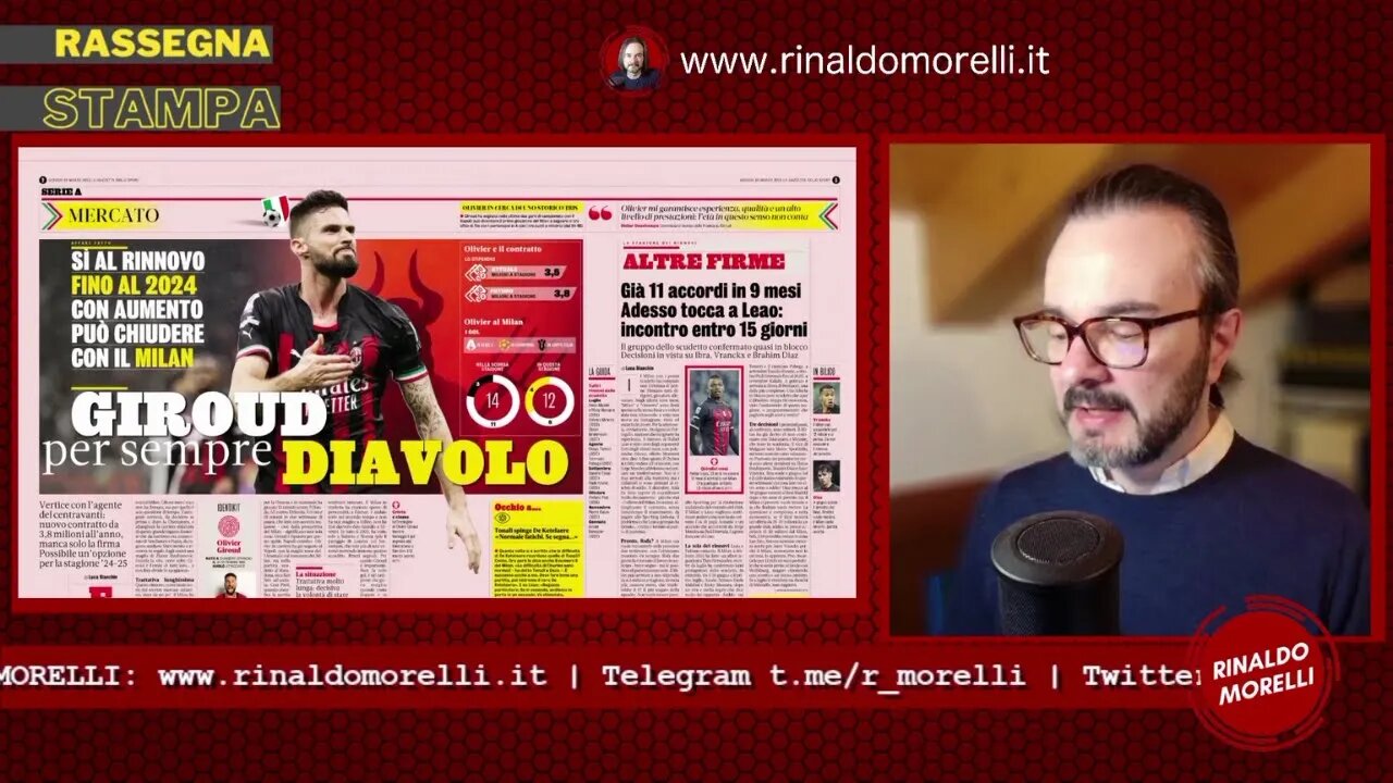 Rassegna Stampa 30.03.2023 #306 - Giroud-Milan, avanti insieme. Si gioca troppo? Sì e se ne parla