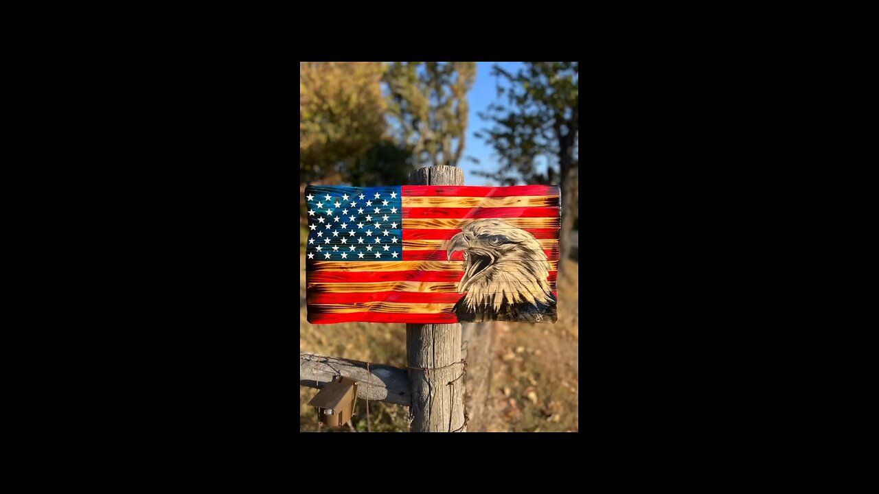 24”x12” Rustic Waving Wooden American Flag with a #Charcoal Drawn #baldeagle #freedom #americanflag