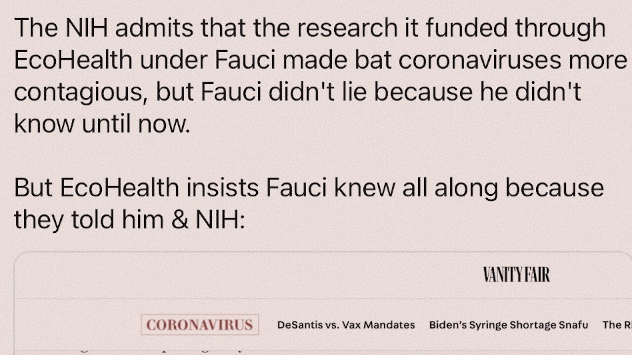 Echo Health Claims Massive Cover Up By Fauci In Research That Could’ve Produced Sars-C | 25.10.2021