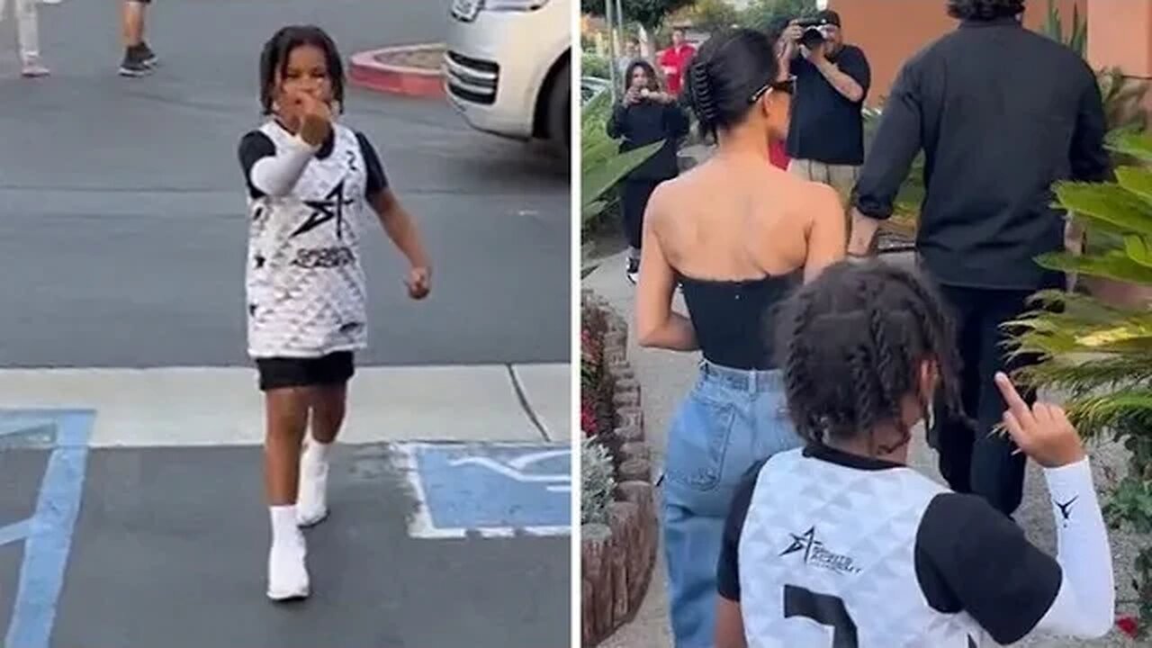 Kim Kardashian child Saint West flips the bird to the camera