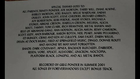 Forevershadows self Titled DEMO 2001