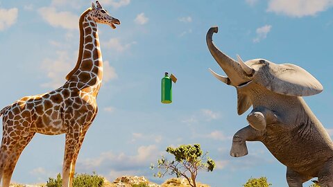 Giraffe vs Elephant for Water
