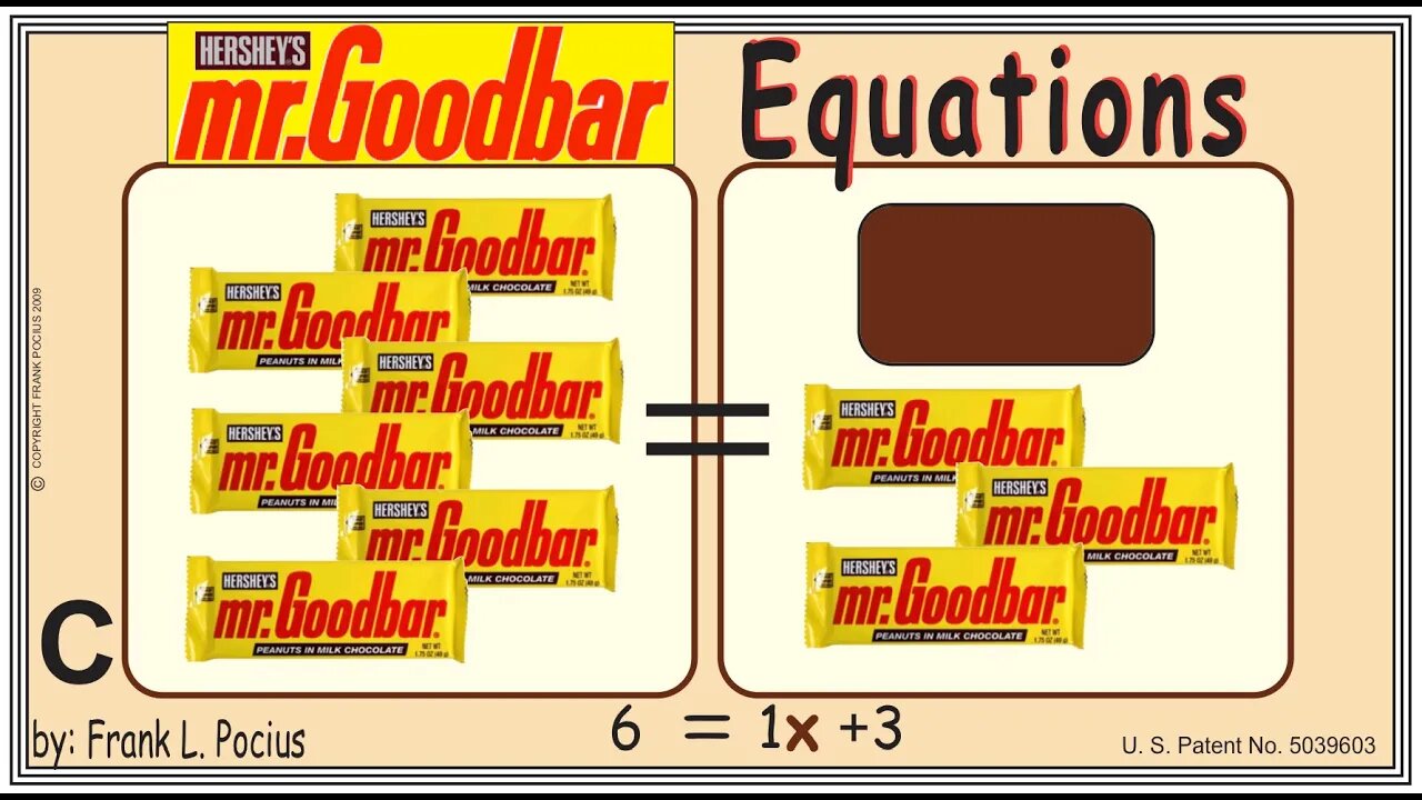 VISUAL mrGOODBAR 6=1x+3 EQUATION _ SOLVING BASIC EQUATIONS _ SOLVING BASIC WORD PROBLEMS