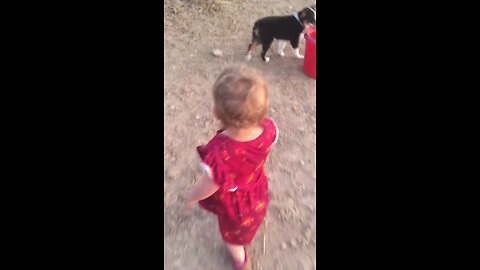 little baby give morning kiss her pet horse