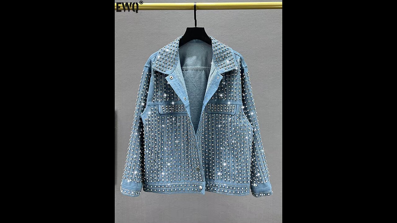 Streetwear Patchwork Rivet Denim Jacket Women Fashion Lapel Long Sleeve Loose Coats