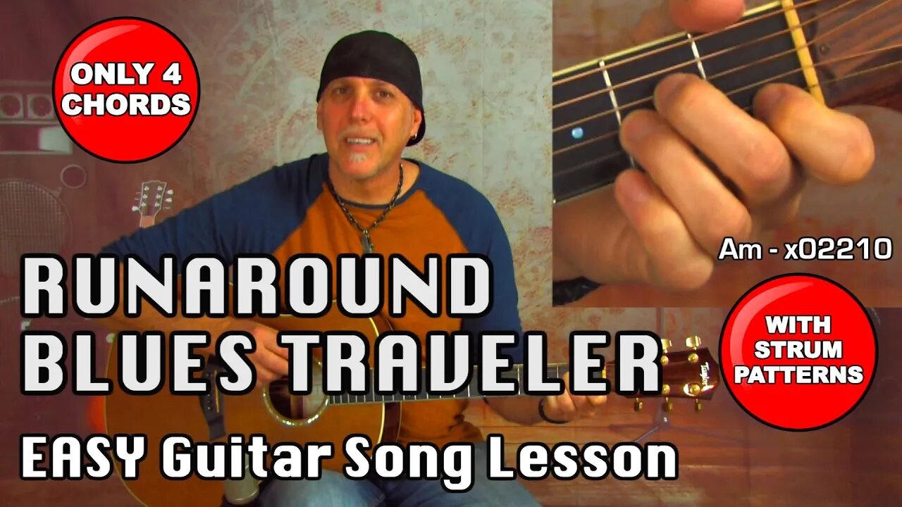 Blues Traveler Runaround EZ Beginner Guitar Song Lesson w strum patterns