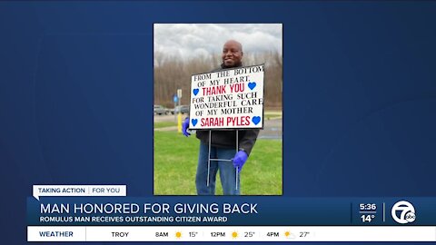 Romulus man honored by city for delivering meals to those in need even after losing mom to COVID-19