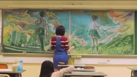 학생들이 칠판 위에 분필로 그린 놀라운 퀄리티의 그림