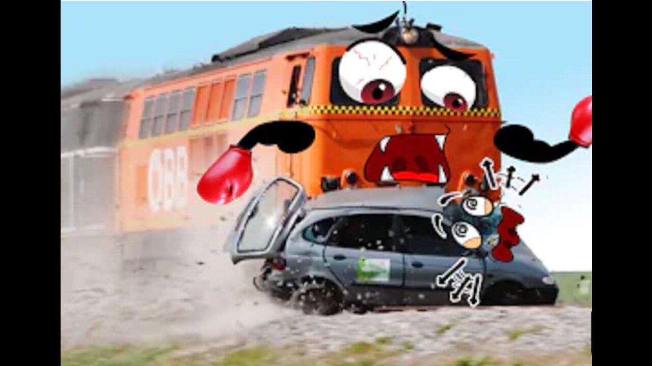 Train Crash | Monster Trains Crush Cars on Railroad - Woa Doodland