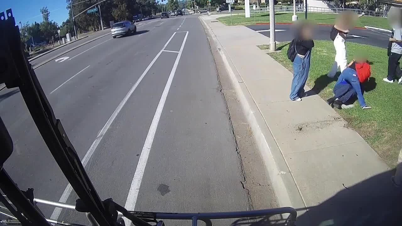 Outside view from NCTD bus camera of fight between students and driver