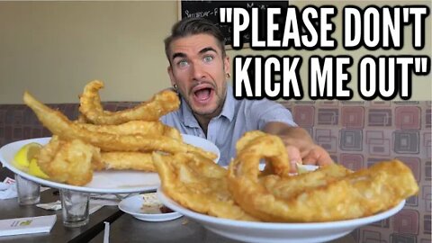 ALL YOU CAN EAT FISH & CHIPS DESTROYED BY PRO EATER | Trying NOT to Get Kicked Out | 300K Special