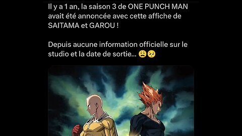 Il y a 1 an, la saison 3 de ONE PUNCH MAN avait été annoncée avec cette affiche