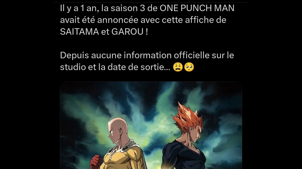 Il y a 1 an, la saison 3 de ONE PUNCH MAN avait été annoncée avec cette affiche