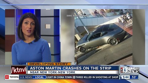 Aston Martin crashes on Las Vegas Strip