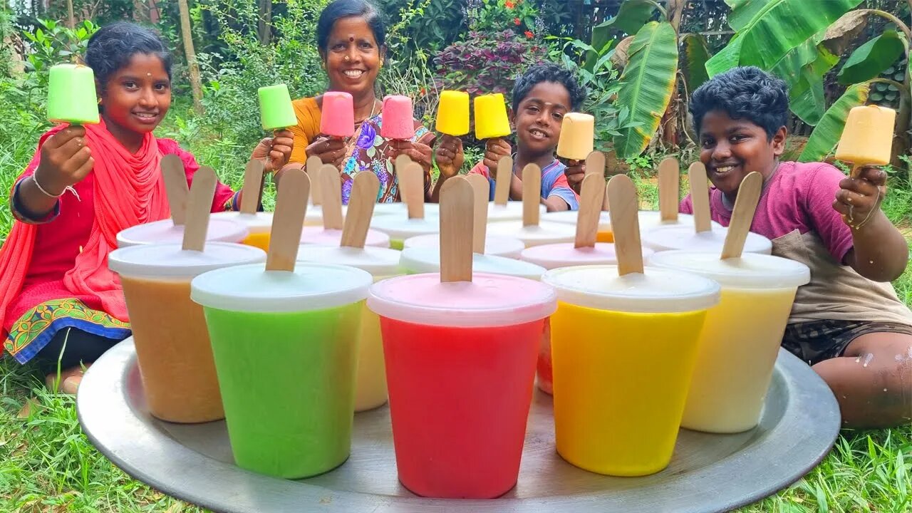 5 MILK KUCHI ICE RECIPE | Vanilla, Badam, Butterscotch, Rose, Pista Kuchi Ice | Village Fun Cooking