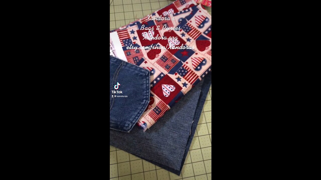 Patriotic-themed fabric with upcycled jeans equals unique bags