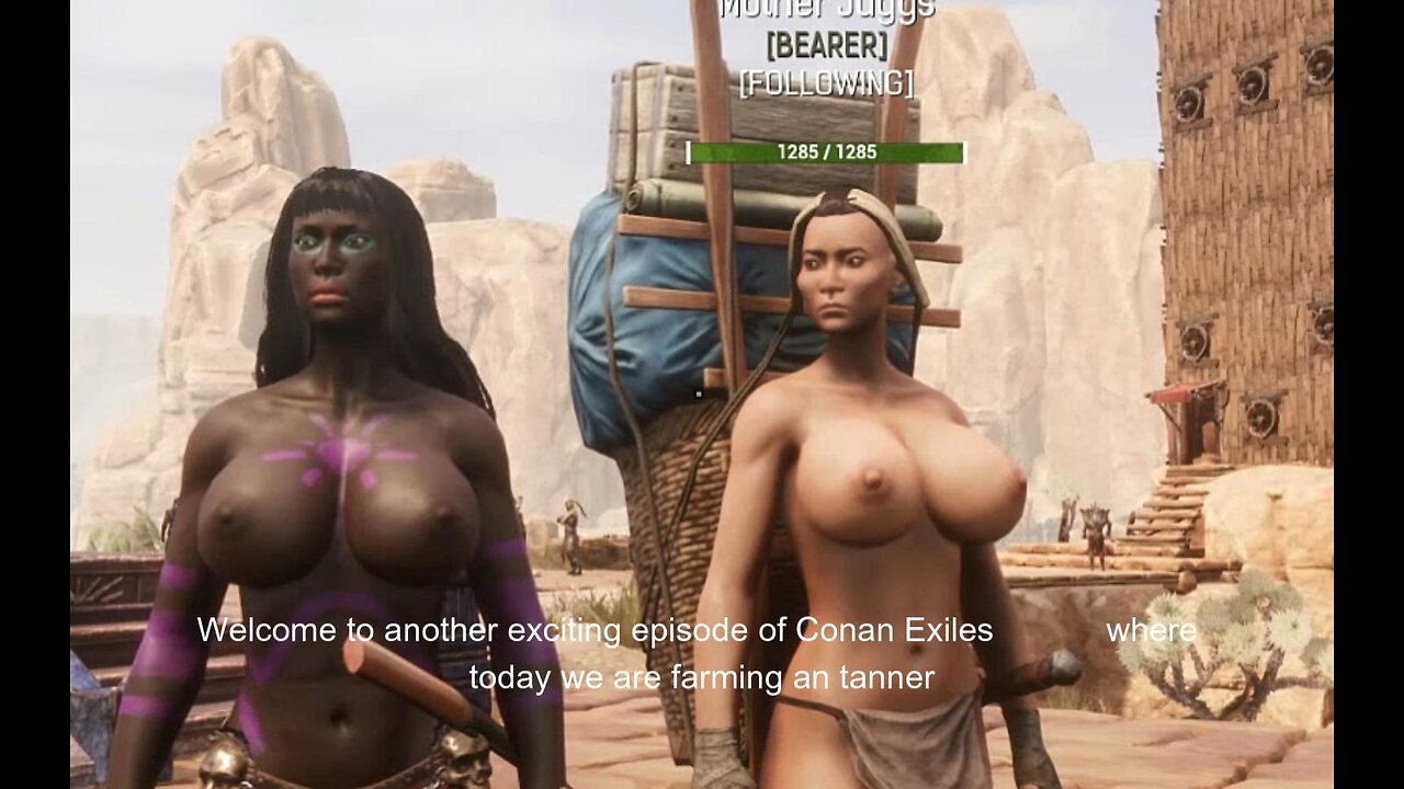 Conan Exiles, farming a tanner, Bouncing, Busty, Boobs, breast expansion