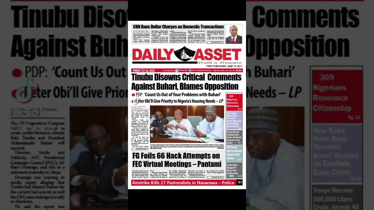 Newspaper Fromtpages for today 27th January, 2023 #newspaper